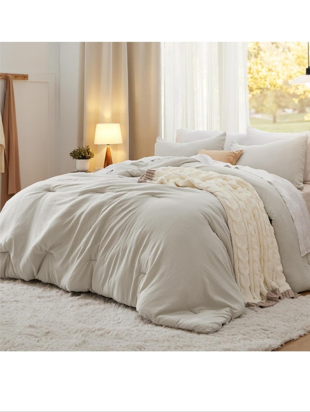 Bedsure Oversized King Comforter Set Soft Prewashed for All Season Beige 3 Piece - Picture 4 of 12